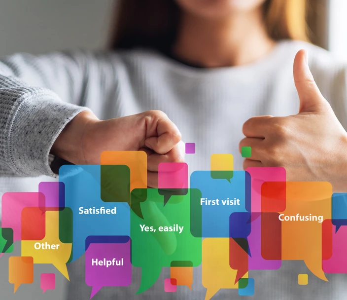 Research Survey with a thumbs up or thumbs down sign