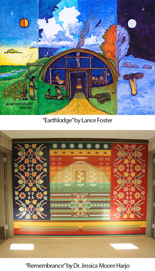Two wall murals inside of the rest area, one by Foster and one by Harjo.