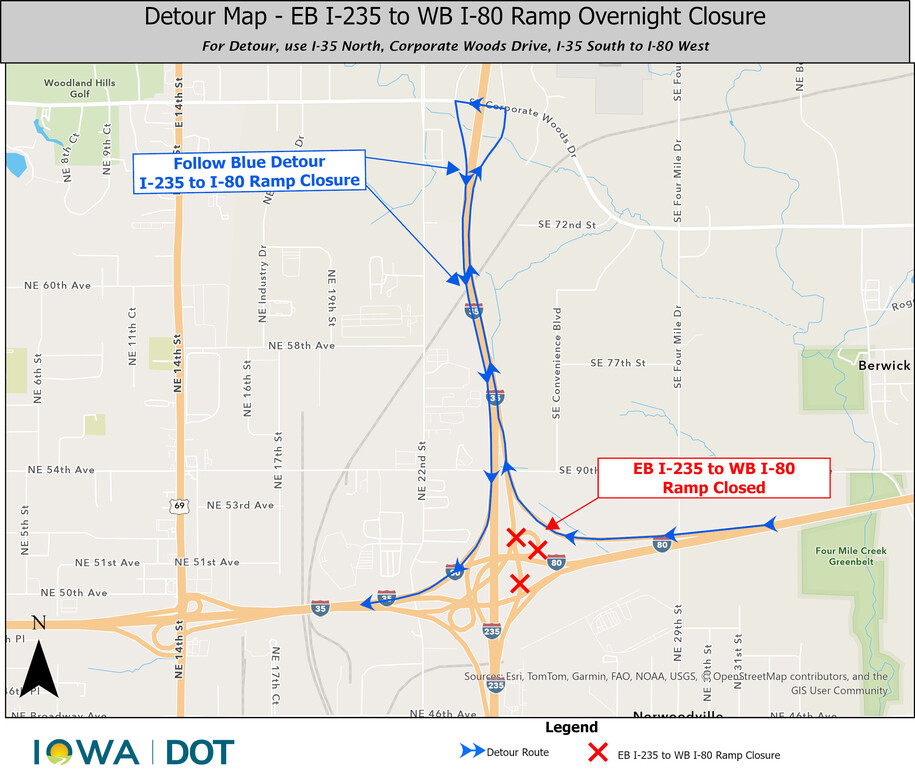 EB I-235 to WB I-80 Ramp Closure