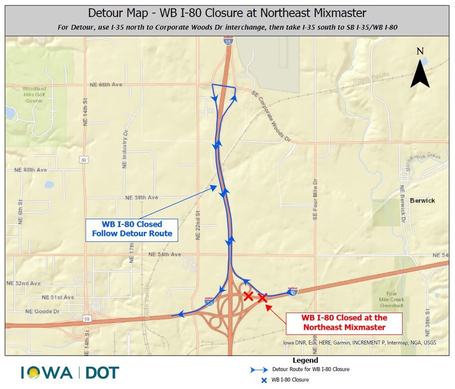 WB I-80 Closure NE Mixmaster detour map