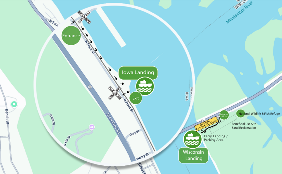 Iowa and Wisconsin Car Ferry Landing Map